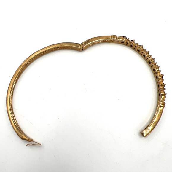 Vintage Hinged Bangle Bracelet Gold Tone Black & Clear Rhinestones - Picture 3 of 10